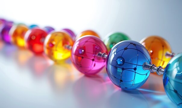 Communication and connection are symbolized by colored spheres connected by wires. - Powered by Adobe