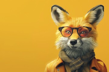 Whimsical Design Fox: A Playful Portrait of a Stylish Fox Character Model in a Modern, Trendy Replicated Space Background