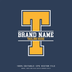 T letter brand name logo design vector. Editable letter T college t-shirt design printable text effect vector