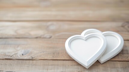 Fototapeta premium Nostalgic Valentine's Day Memories - Heart-shaped Photo Frames on Wooden Table
