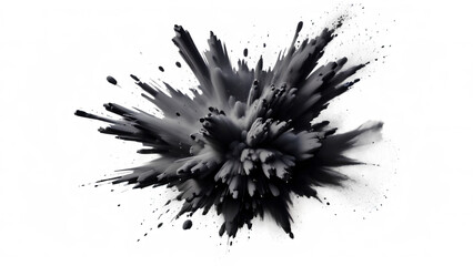 Black charcoal powder dust paint white explosion explode burst isolated splatter abstract