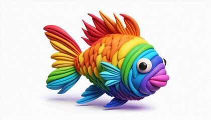 Fototapeta premium 3D claymation rainbow fish on white background