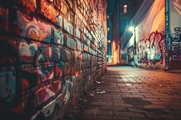 Fototapeta premium The graffiti is located in a bad part of the city. A selective focus is applied to the background and there is some copy space.