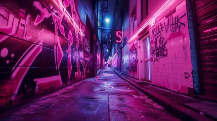 Fototapeta premium This stock image shows graffiti art painted on the walls of an urban alleyway