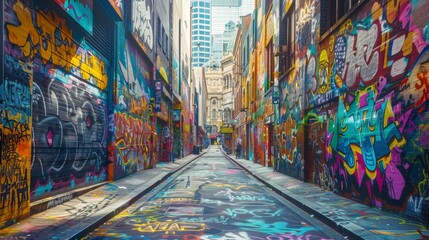 Fototapeta premium Graffiti of bright colors This image captures the lively atmosphere of street art.