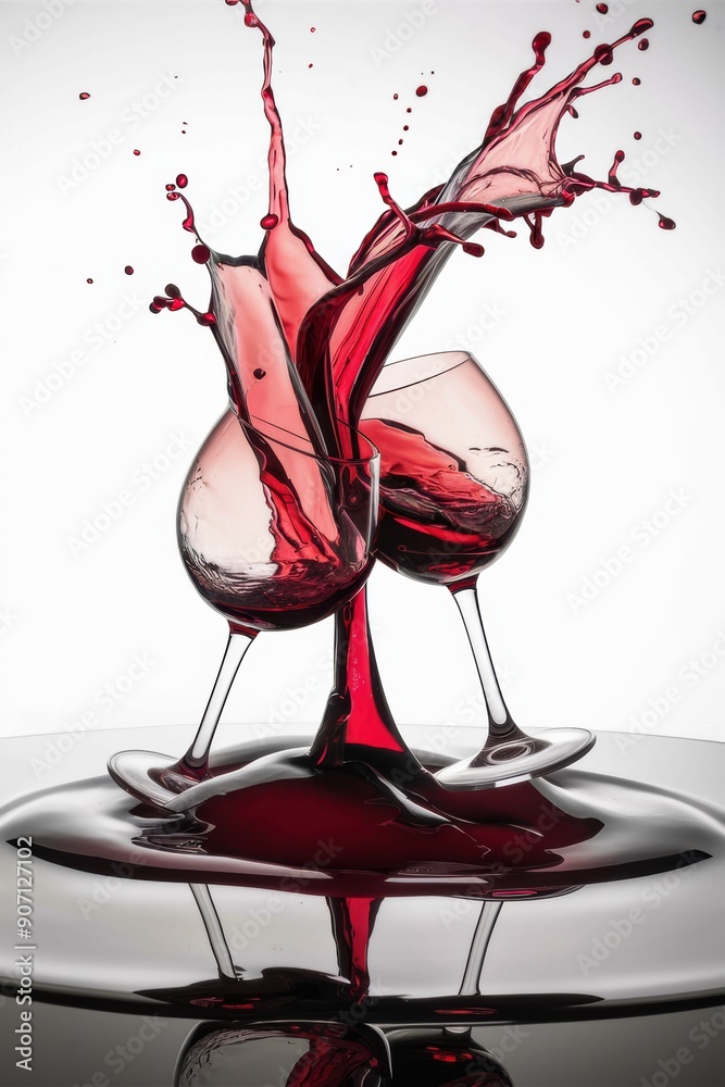 Canvas Prints Two wine glasses are being splashed with red liquid in a glass, AI