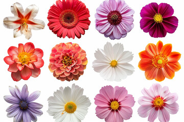 "Set of Beautiful Blooming Flowers Isolated"