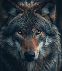 Fototapeta premium Wild Majesty: A Powerful Wolf Portrait Amidst a Dramatic Wildlife Backdrop, Capturing the Essence of Untamed Nature