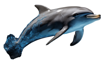 Dolphin side view transparent background.