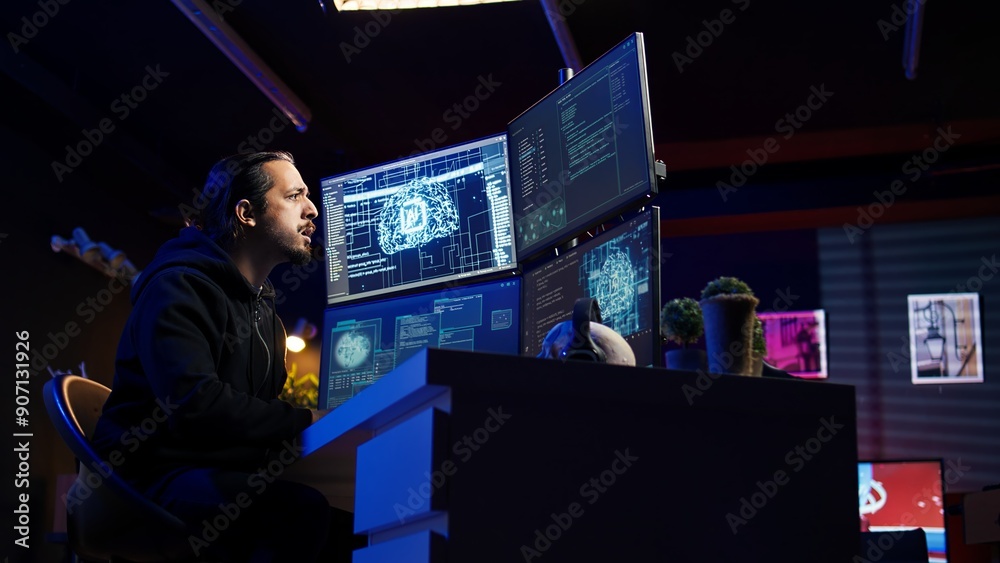 Poster hacker using artificial intelligence technology to write spyware software able to gather information