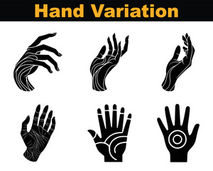 Obraz premium Hand variation set. hand vector, hand vintage, hand valentine, hand vitamin, hand violence, hand vacation, hand vertical, hand vegetable. EPS 10.