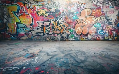 Ai-generated colourful graffiti wall backdrop.