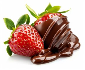 Strawberry dipped in chocolate on white background