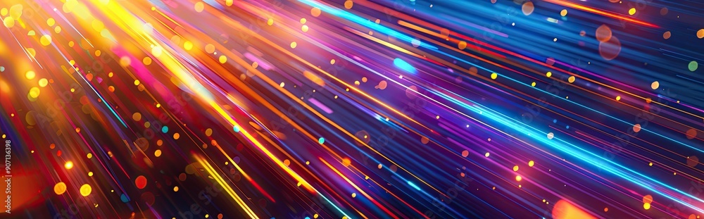 Poster Vibrant Abstract Background Featuring Multicolor Spectrum With Neon Orange and Blue Rays Creating Luminous Energy Flowing at Night