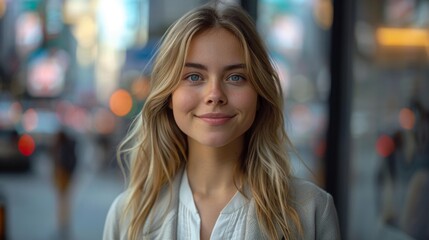 Portrait of a smiling woman in the city - generative ai