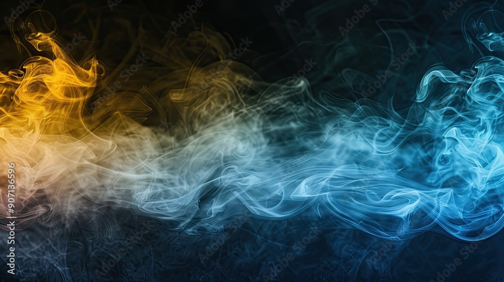 Aufkleber dynamic visualization of abstract yellow and blue smoke flowing against a black background