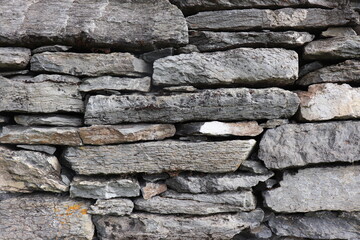 Gray stone blocks with soil and plants.

