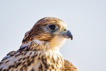 Majestic Falcon: A Stunning Portrait of a Predatory Bird in its Natural Habitat. Falcon Bird portrait close up shot