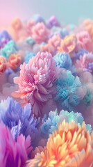 Obraz premium Colorful Fluffy Shapes in Pastel Motion Graphics Create Dreamy Floral Wallpaper Scene