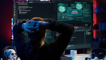 Hacker in hidden apartment trying to steal valuable data by targeting governmental websites but...