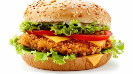 Vibrant Chicken Burger with Cheddar and Fresh Veggies 