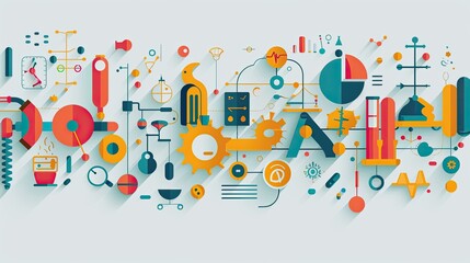 Innovative Healthcare Technology With Flat Icons Illustrating Medical Research in Modern Design