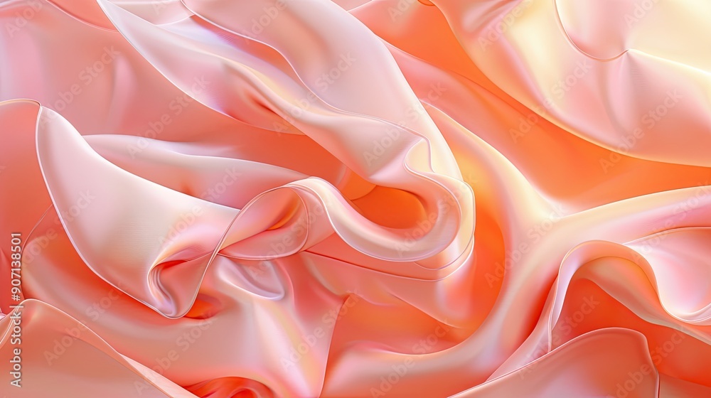 Poster Modern Digital Abstract Background Featuring Peach Fuzz Silk Texture With Fluid Movement and Depth