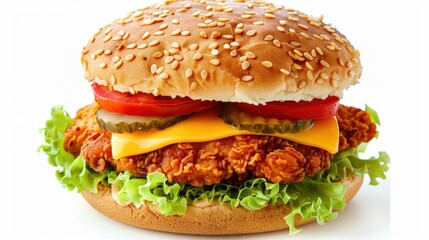 Delectable Double Cheddar Cheeseburger with Crispy Chicken 