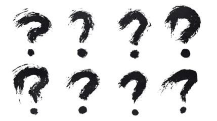 Black brush strokes of question mark isolated on transparent background, vector illustration design. A collection of hand drawn arrow signs for web and graphic design, in the style of hand draw style,