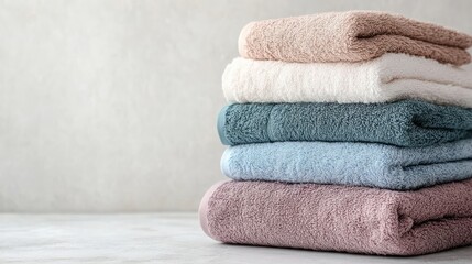 Stack of Colorful Towels on a Table