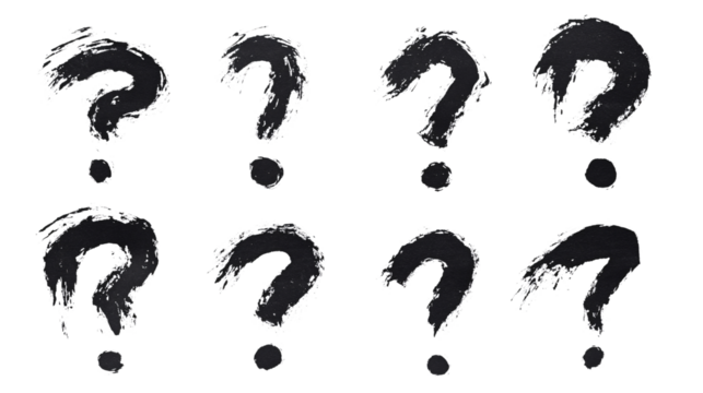 Black brush strokes of question mark isolated on transparent background, vector illustration design. A collection of hand drawn arrow signs for web and graphic design, in the style of hand draw style,