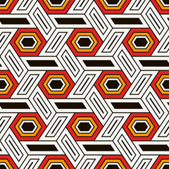 Hexagonal seamless pattern. Mosaic tiles. Honeycomb surface print. Wicker background. Flooring image. Vector ornament. Geometric abstract. Geometrical wallpaper.