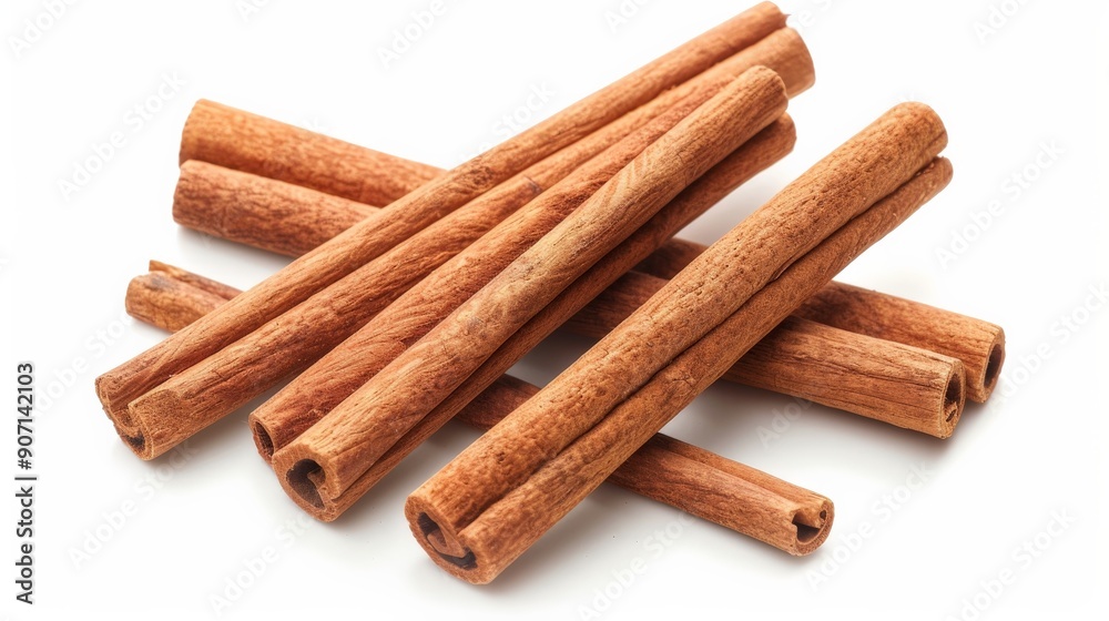 Poster this image displays neatly arranged cinnamon sticks on a white background, emphasizing their natural