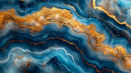 Fototapeta premium Abstract Marble Texture with Gold and Blue Veins 