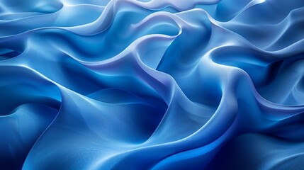 Obraz premium close-up view of soft, blue fabric rippling and flowing, creating an abstract pattern. The light catches the folds, highlighting the texture and creating a sense of movement.