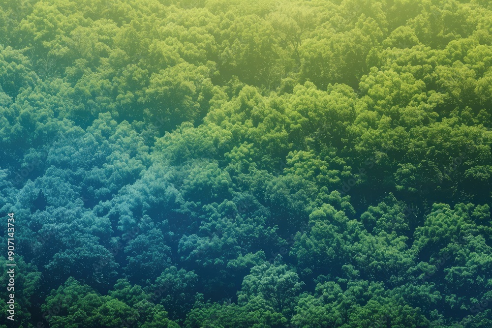 Aufkleber a view of a mountain range with trees, gradient from green to blue, evoking images of lush forests a
