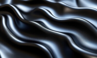 Fototapeta premium Black leather background, 3D rendering of black waves with texture and detail. A close-up view showcasing the intricate details in high resolution.
