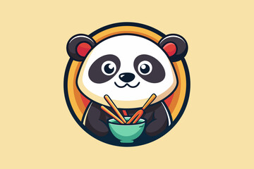 Cute pan, panda noodle bowl restaurant logo vector illustration