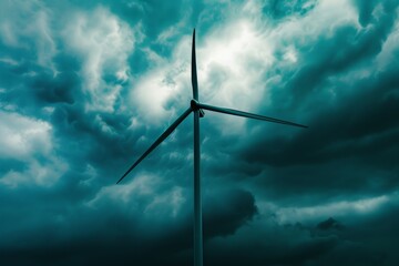 a wind turbine in the middle of a cloudy sky, a computer screen with a bunch of different items on it, single, sleek wind turbine against a stormy, grey sky