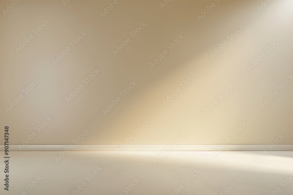 Fototapete a room with a white wall and a blue floor, stark and unadorned beige backdrop that does not contain 