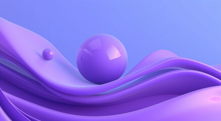 Abstract purple background with 3D bubbles, wave and fluid forms, in the style of minimalism.