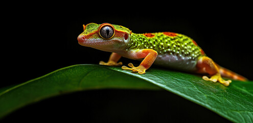 Obraz premium Gecko: Perayapan Unik di Medan Berdaun