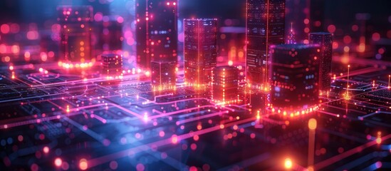 Obraz premium Cyberpunk Cityscape: Digital Architecture Illuminated