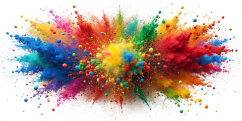 Generative ai. A vibrant and explosive splash of colorful powder particles, paint splatters forming a dynamic and abstract composition, vivid colors like red, orange, yellow, green, blue