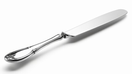Polished silver cake server with an elegant handle, isolated on a white background, perfect for product advertisements with ample copy text space
