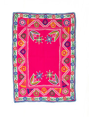 Andean style fuchsia blanket with embroidery of flowers and leaves