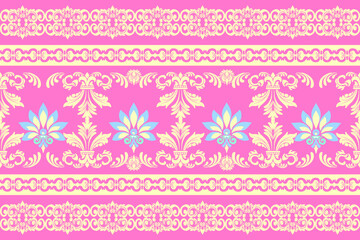 Seamless floral pattern with pink lace border for wedding invitations and vintage decorations traditional ethnic, floral, fabric pattern for textiles, rugs, wallpaper, clothing, sarong, batik, wrappin