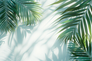 Tropical palm leaves with overlay shadow on white background