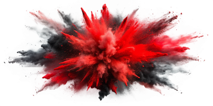 Generative ai. A surreal and abstract explosion of vibrant red, black and white colors, turbulent splashes and splatters resembling bursting fireworks or a powerful cosmic force