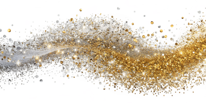 Generative ai. golden galaxy dust trail, sparkling particles, cosmic abstract wave, dazzling light effects, space themed texture
